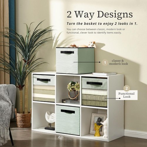 DECOMOMO Storage Bins - Fabric Cube Storage Bins with Window for Shelves | 11" | 6-Pack, Green