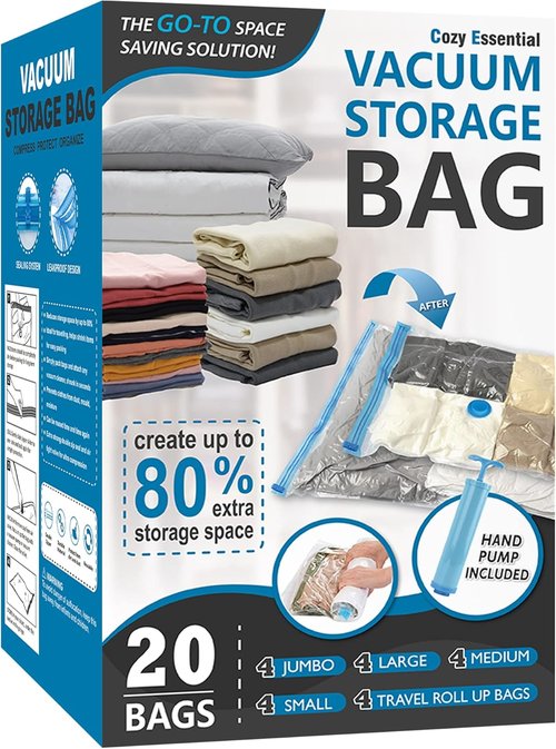 Cozy Essential Vacuum Storage Bags - 80% Compression Space Saver for Clothes & Bedding | 20 Combo Set