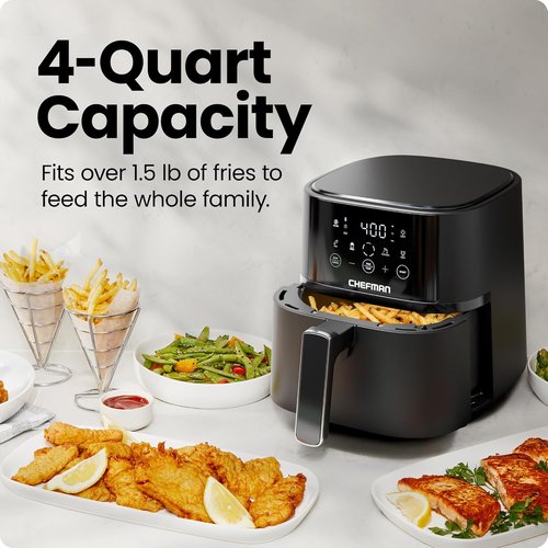 Chefman Air Fryer - 4 QT Compact Air Fryer with Hi-Fry Technology for Extra Crisp Meals - Black