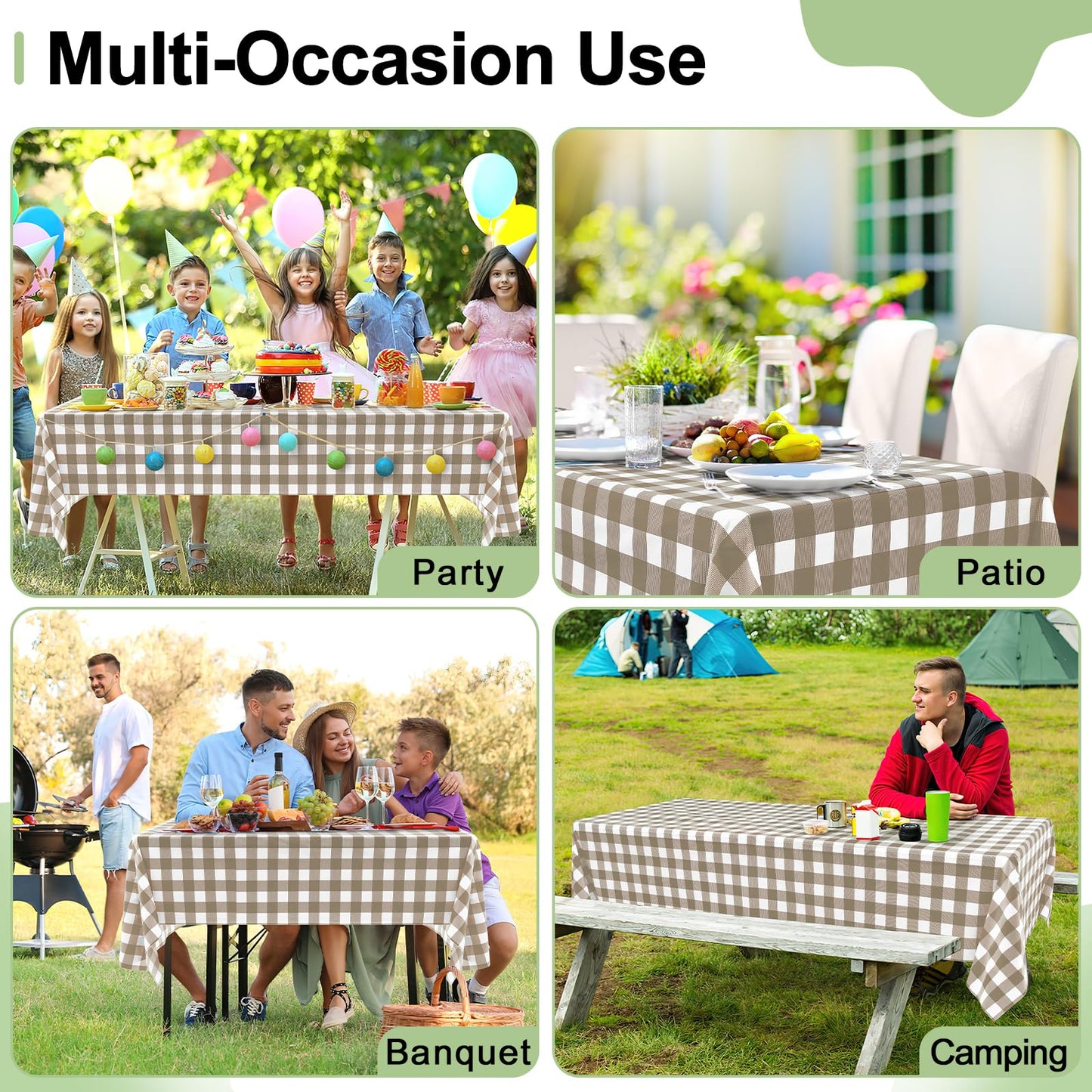 misaya 3 Packs Buffalo Disposable Table Cloth, 54 x 108 Inch Waterproof Plastic Tablecloth, Rectangle Khaki and White Checkered Table Covers for Picnic, Birthday, Party
