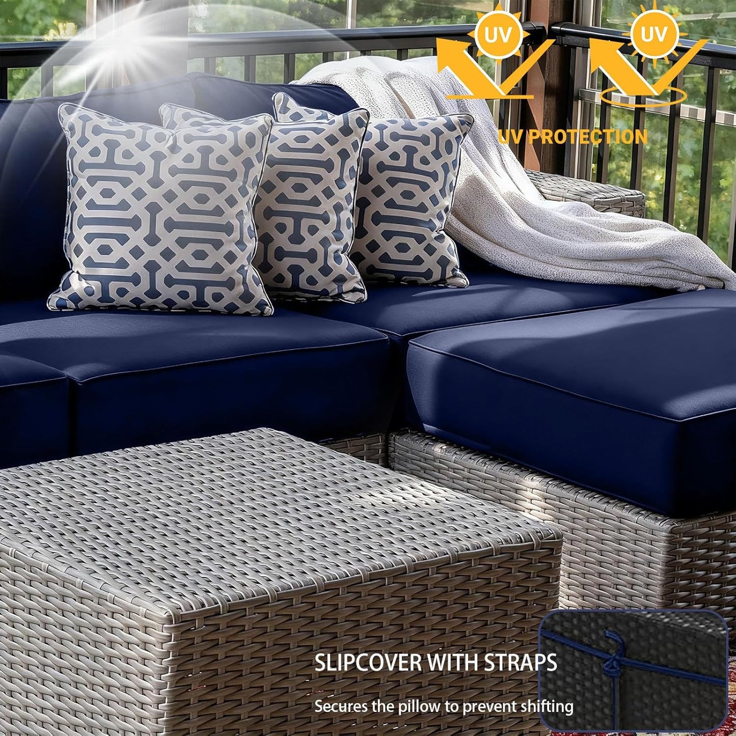 Skiennix Outdoor Cushion Covers - Waterproof & Fade Resistant Replacement for Patio Furniture | 14 Pieces, Navy Blue (25.6x25.6x4 Inch)