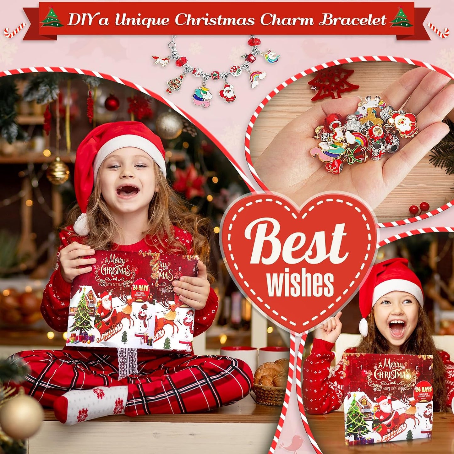 SIXNIE Christmas Advent Calendar - 24-Day Countdown Charm Bracelet Kit for Girls & Teens