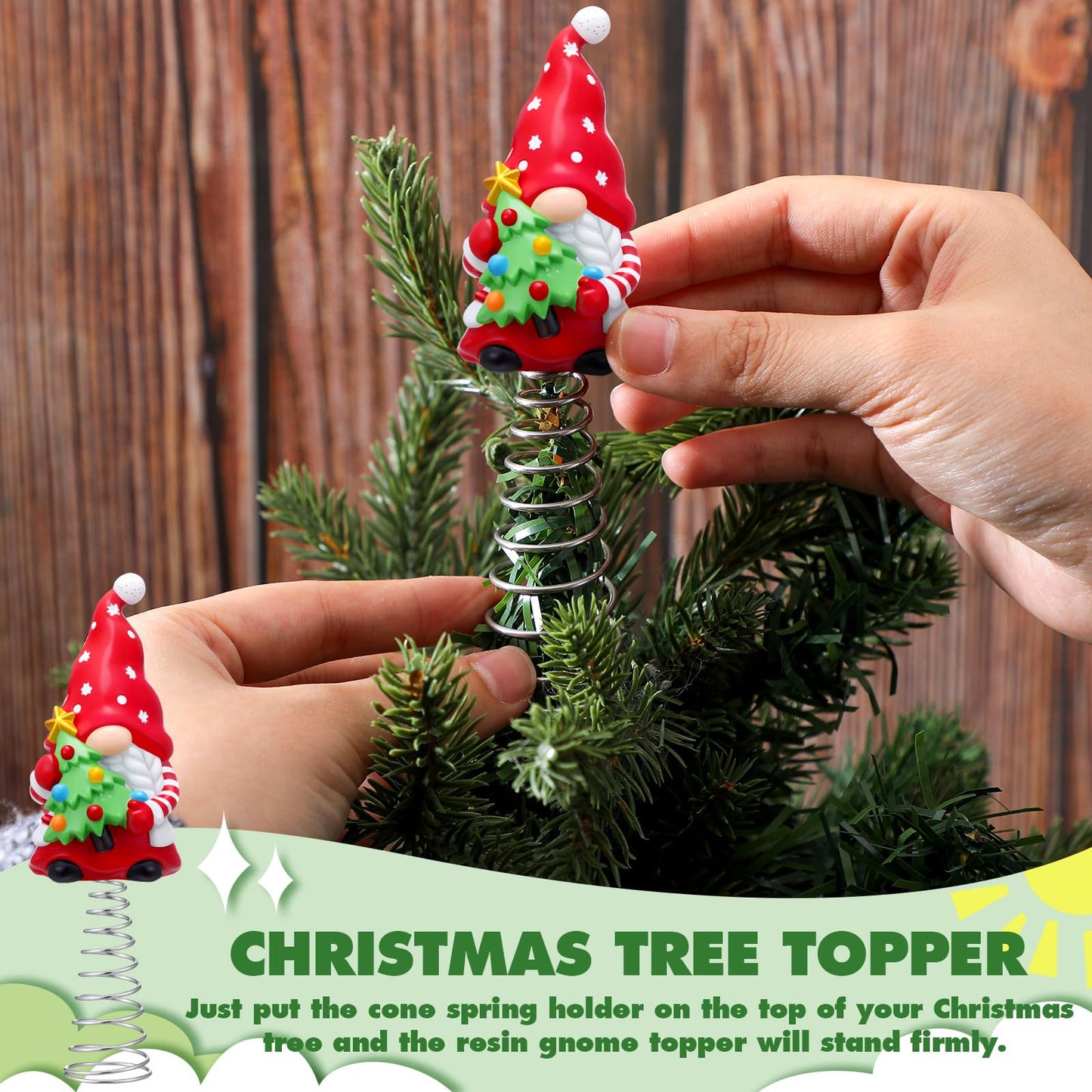 Gejoy 12 Pcs Mini Interchangeable Gnome Tree Topper, Valentine's Day Seasonal Resin Gnome Ornaments 5.1'' Miniature Christmas Tree Toppers for Year Round Gift, Office Home Decor, 1 Spring