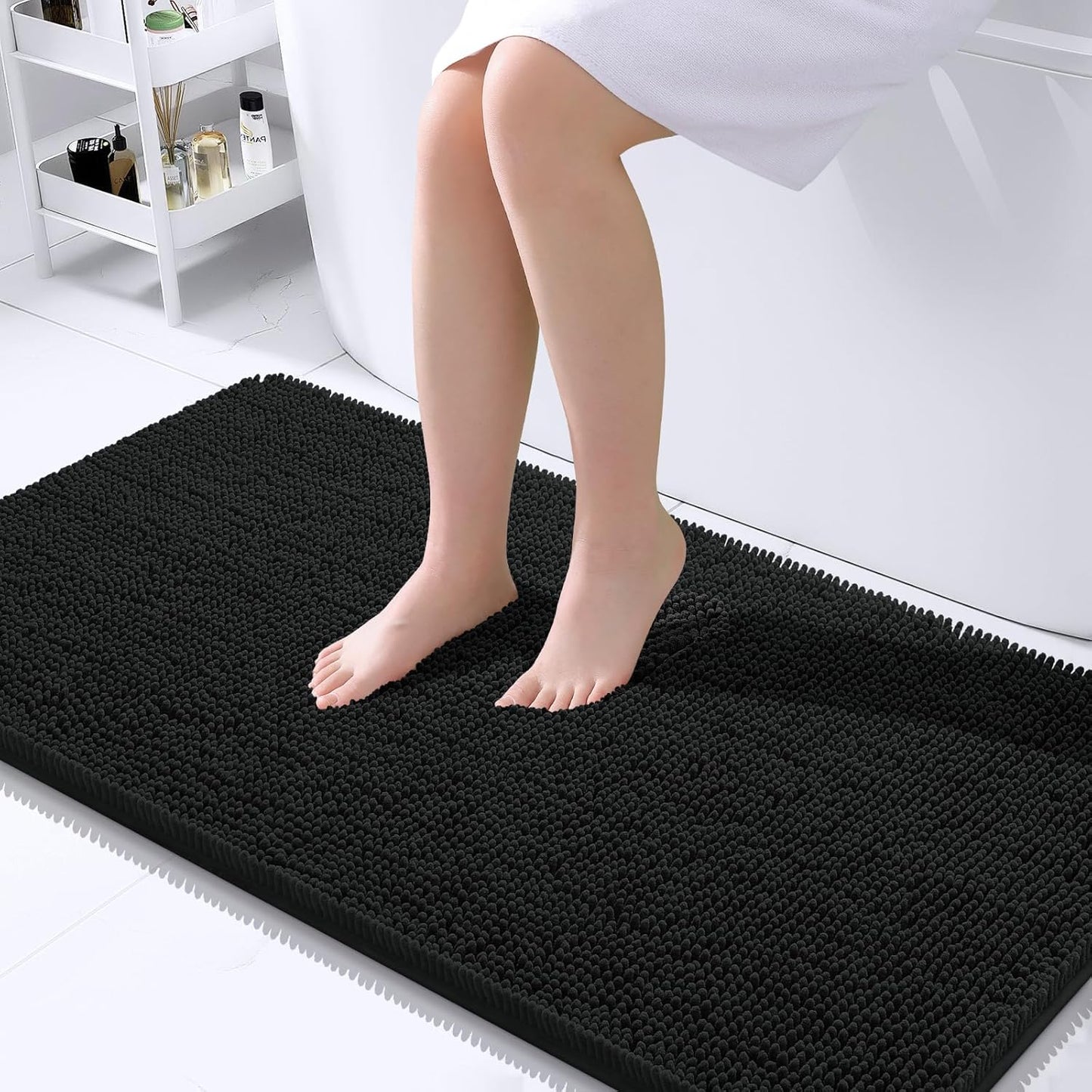 OLANLY Large Bath Rugs - Extra Soft Chenille, Quick-Dry Rubber Backing | 40x24 Inches, Black