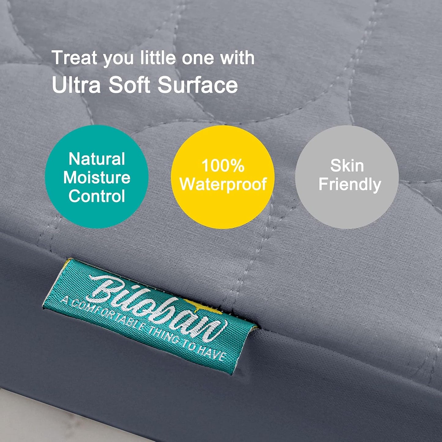 Skiennix Crib Mattress Protector Sheets - Waterproof Quilted Pad Cover for Baby & Toddler Beds | Grey & Pink, 52” x 28”