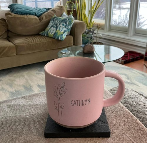Custom Engraved Birth Month Flower Pottery Mug With Text - Personalized Cup With Name, Cute Mug Gifts for Women Mom Grandma