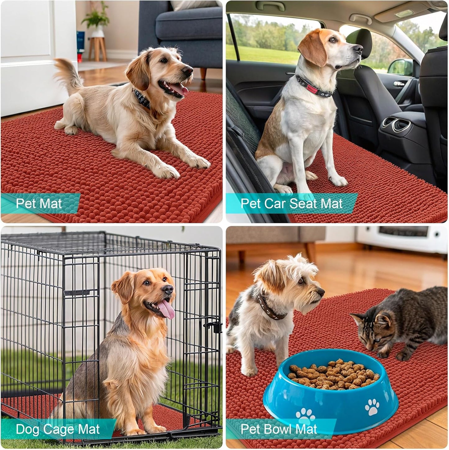 OLANLY Dog Door Mat - Absorbent Non-Slip Chenille Mat for Muddy Paws | 59x32, Quick Dry, Maple Red