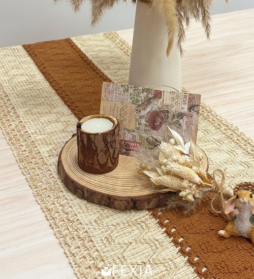 Fexia Table Runner 90 Inch Thanksgiving Decor with Tassels for Boho Macrame Farmhouse Style, Party Wedding Bridal Shower Decor, Brown (12x90 Inches)