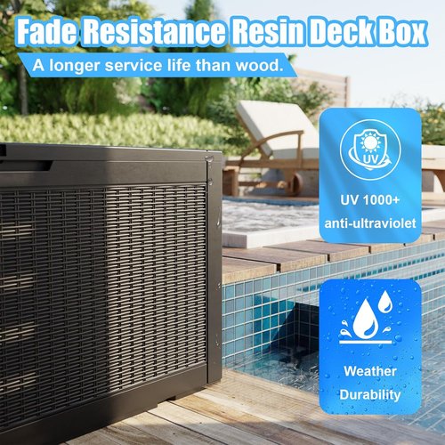 120 Gallon Waterproof Outdoor Storage Box - Lockable Resin Deck Container for Patio Furniture & Tools | Black