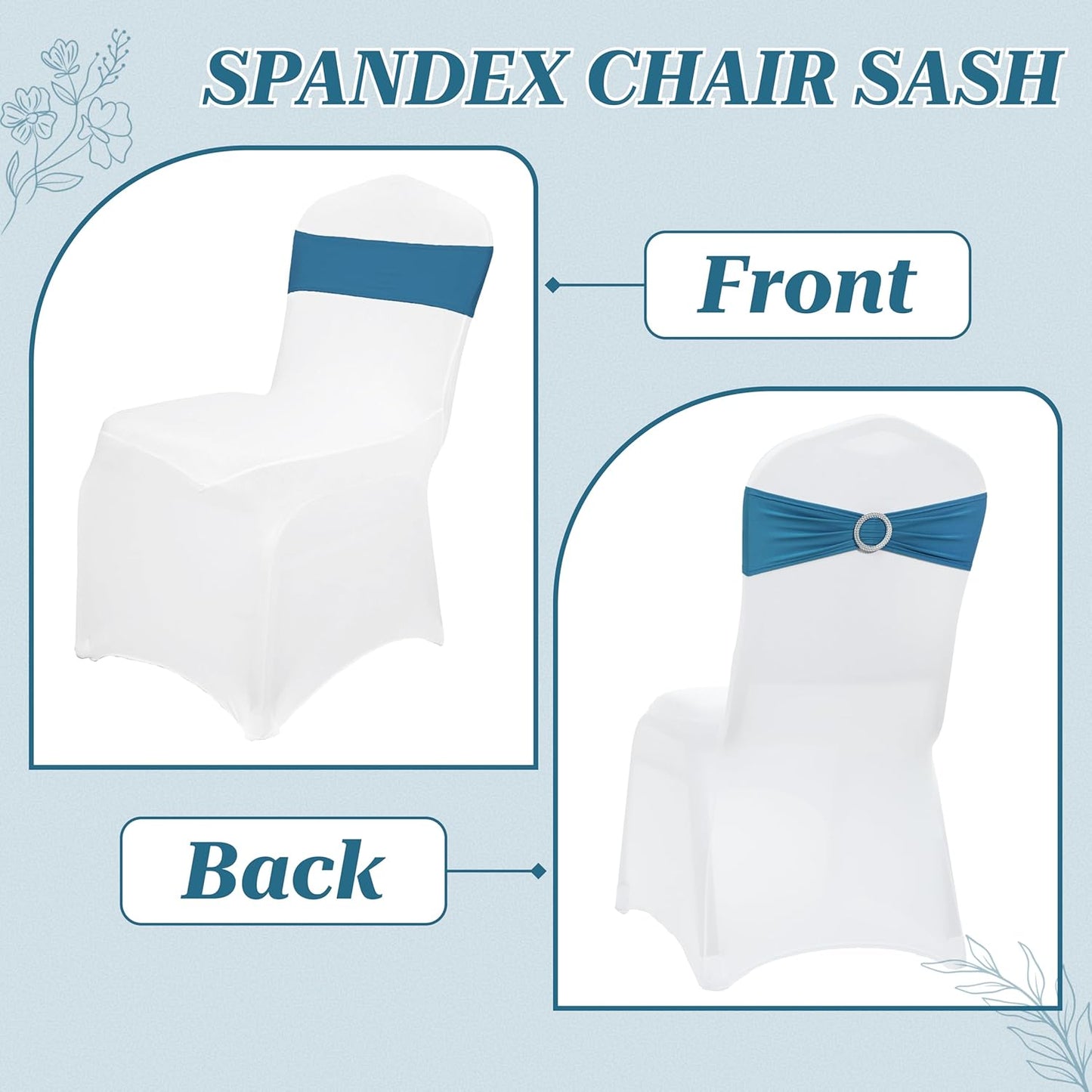 MDS Spandex Chair Sashes - Universal Elastic Stretch Bands with Buckle Slider Bow | Dark Teal, Pack of 150