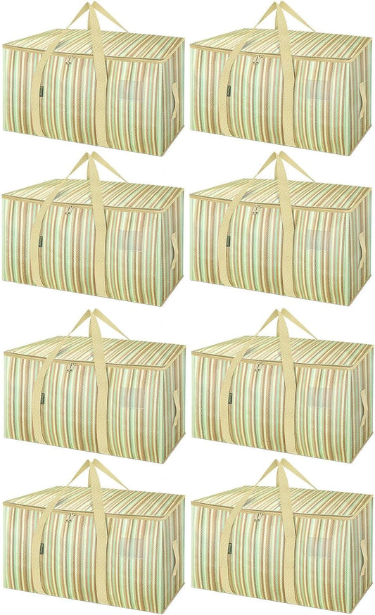 BALEINE 8-Pack Heavy-Duty Moving Bags - Oversized Storage Totes with Reinforced Handles | Color Strip