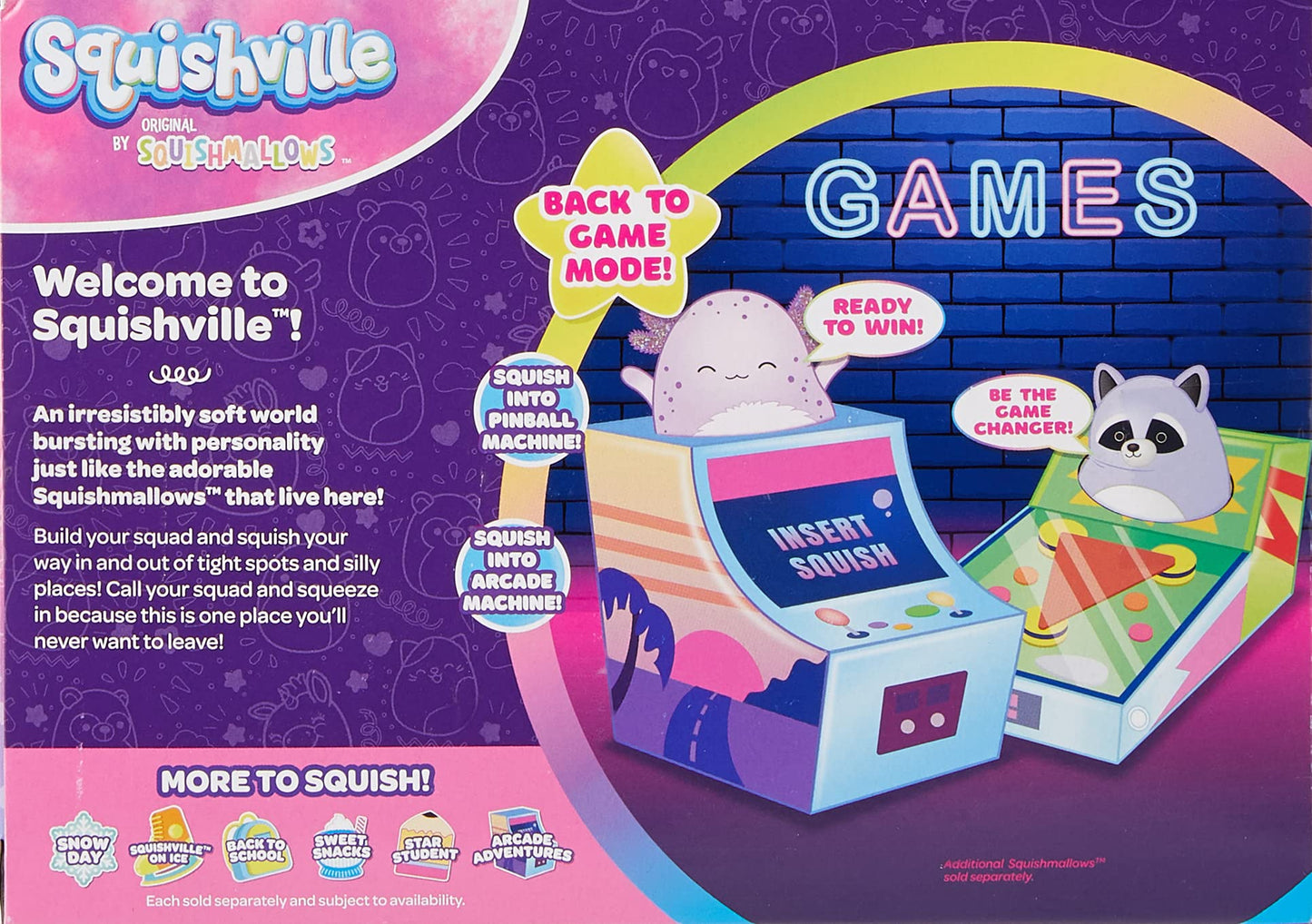 Squishville SQM0322 Arcade Adventure Set Set-2-Inch Plush and Accessories-Toys for Kids, Multi