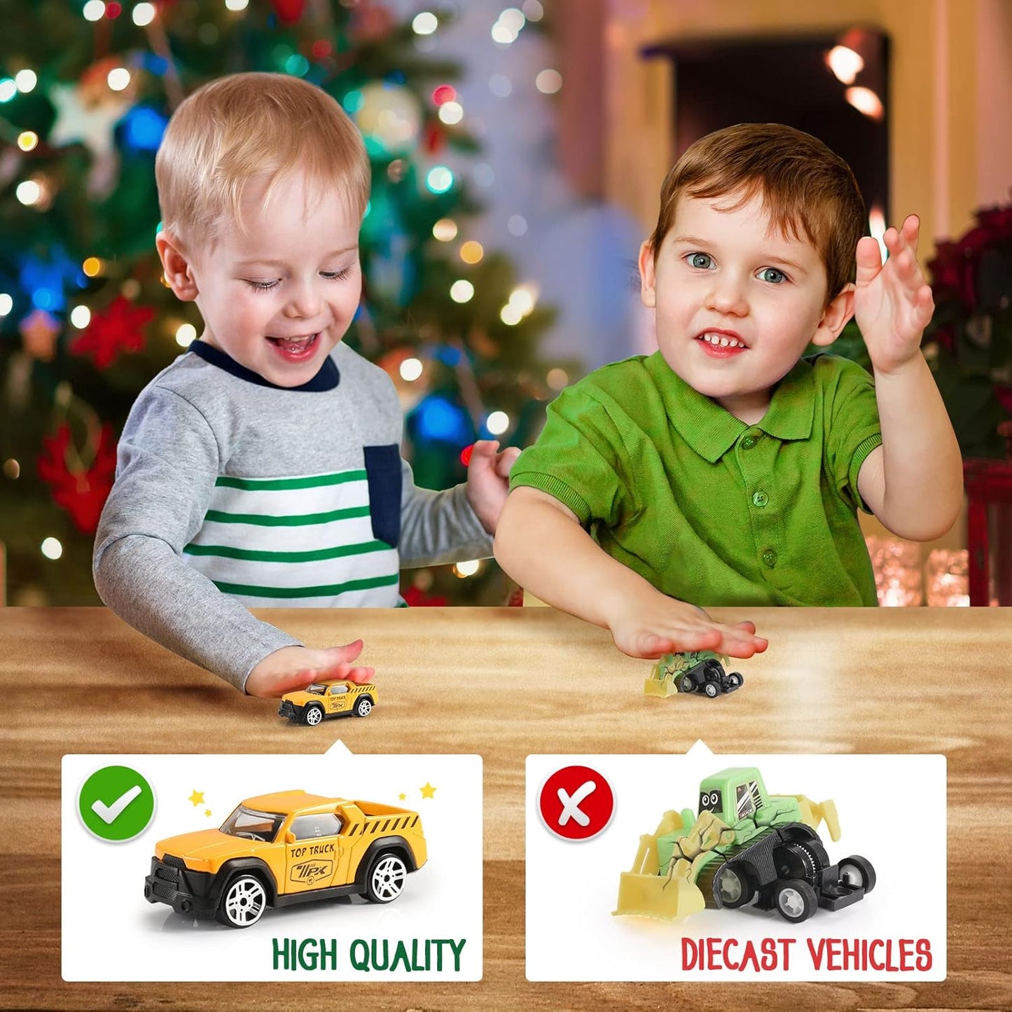 Advent Calendar - Alloy Construction Engineering Vehicle Toy Set with 2 Mats | Christmas Gifts for Boys Ages 3-8 (Yellow)