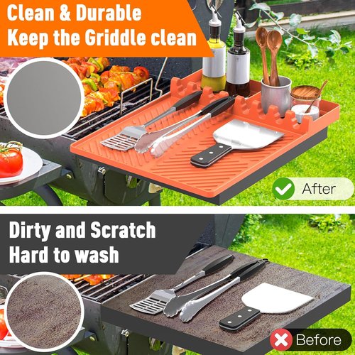 Blackstone Silicone Grill Mat - BBQ Griddle Tool with Drip Pad & Spatula Mat | Outdoor Kitchen Essential (Orange)