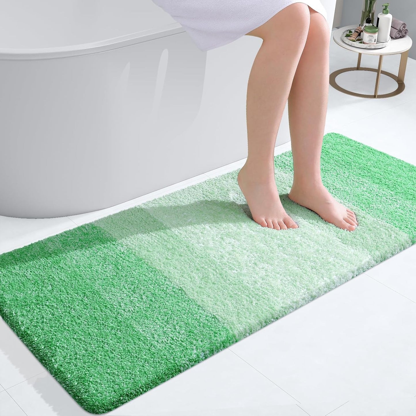 OLANLY Bathroom Runner Rug - Extra Soft Microfiber Mat with Rubber Backing | 47x20 Inches, Quick Dry, Green
