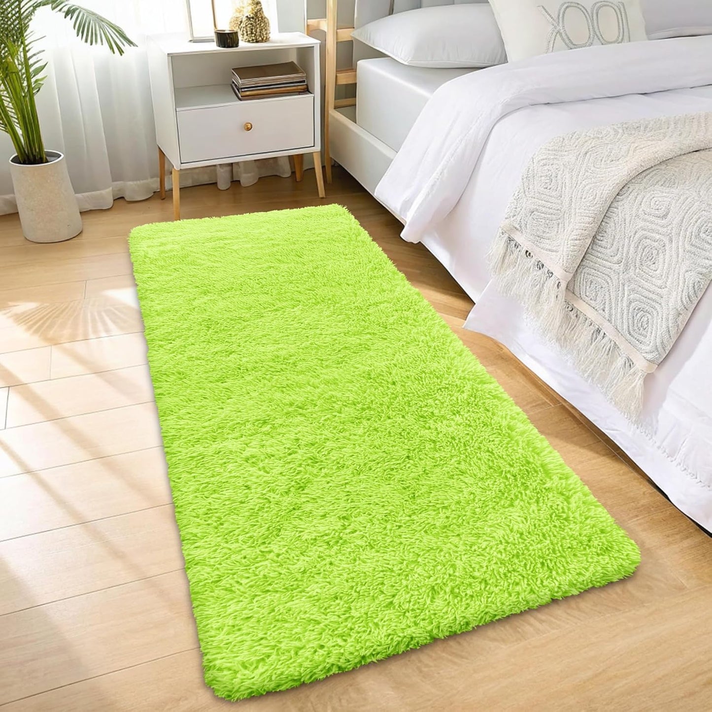 OLANLY 2x6 Machine Washable Runner Rug - Soft Fluffy Shaggy Indoor Carpet for Bedroom & Hallway | Lime Green