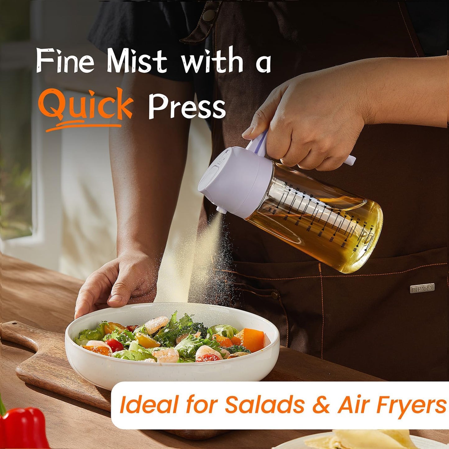 TrendPlain 16oz Glass Olive Oil Sprayer - 2-in-1 Dispenser for Cooking, Air Fryer & BBQ - Periwinkle
