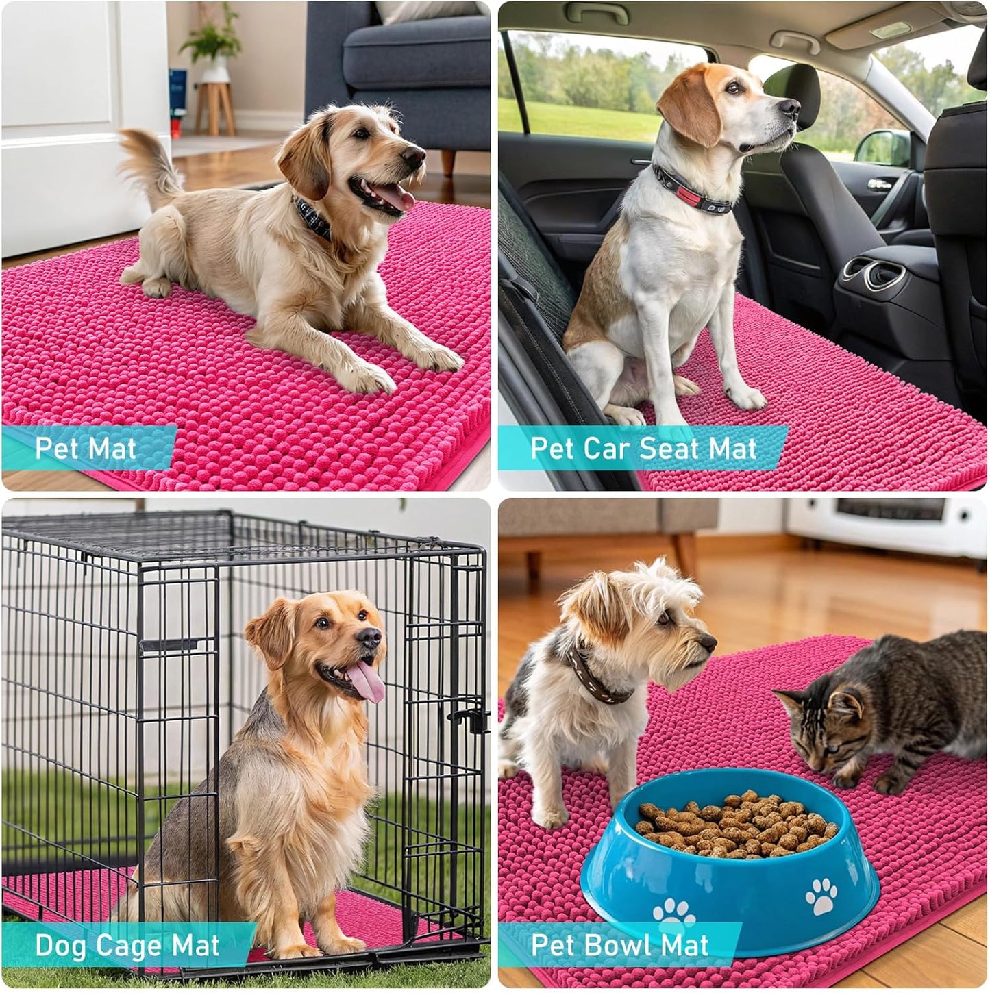 OLANLY Dog Door Mat - Absorbent Non-Slip Mud Mat for Dogs | Quick Dry Chenille, 50x30, Hot Pink