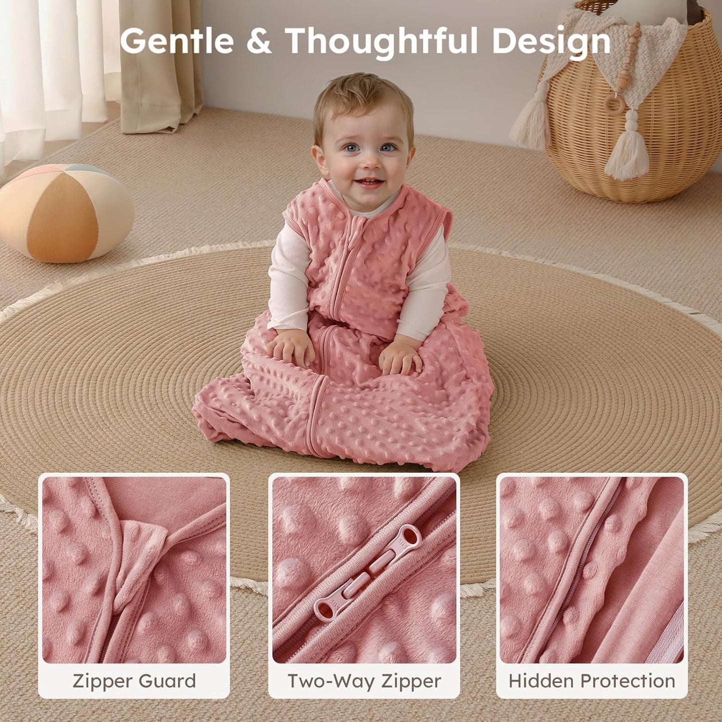 Yoofoss Baby Sleep Sack - Fleece Wearable Blanket for 6-12 Months | Plush Dots & 2-Way Zipper, TOG 1.5
