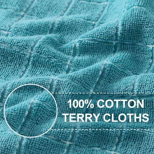 Homaxy 100% Cotton Terry Kitchen Towels(Lake Blue, 13 x 28 inches), Checkered Designed, Soft and Super Absorbent Dish Towels, 6 Pack