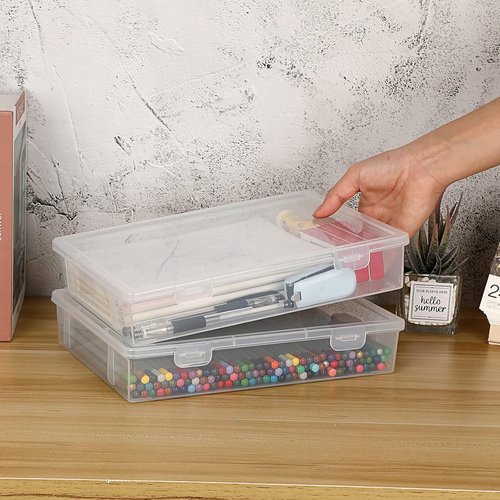 BTSKY Clear Plastic Storage Box - Versatile Craft Organizer with Flap Lid | Medium Size, 2 Pack