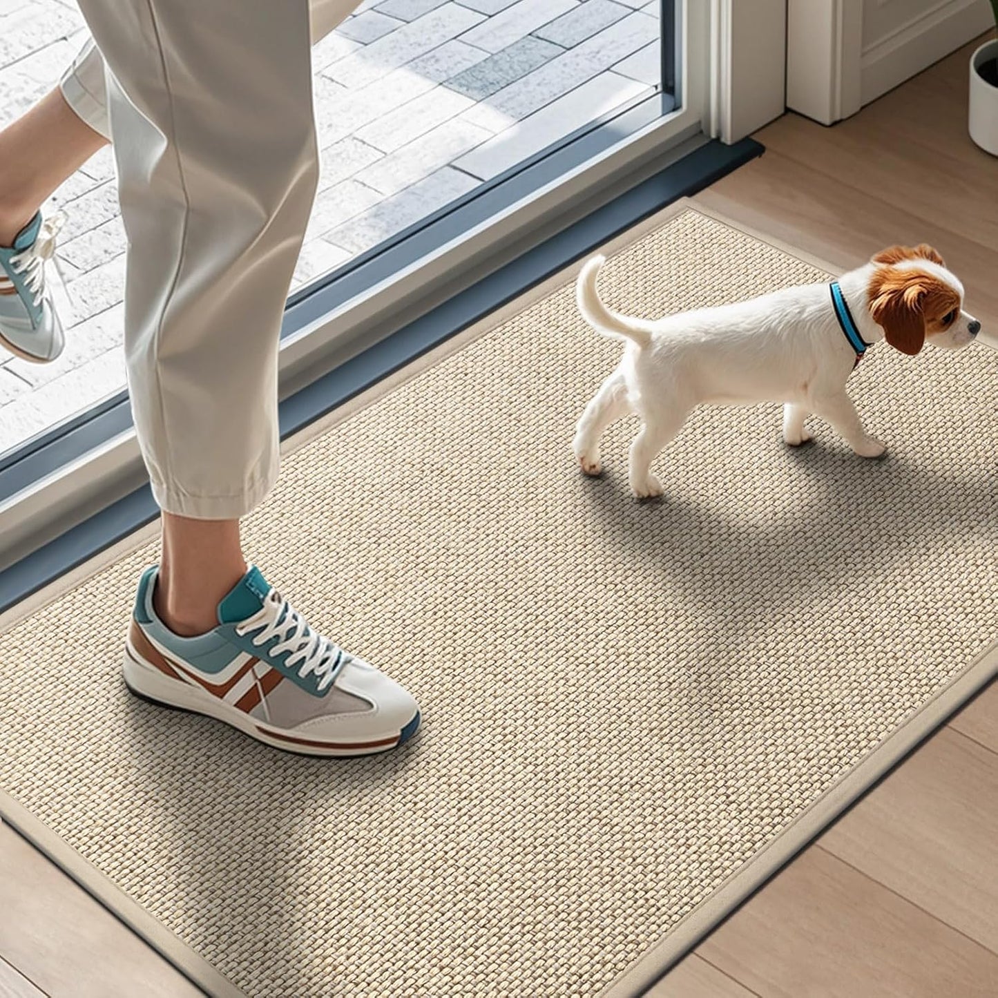 LEKEEPGO Non-Slip Door Mat - Washable Absorbent Indoor Entrance Mat | 17"x29", Khaki Color
