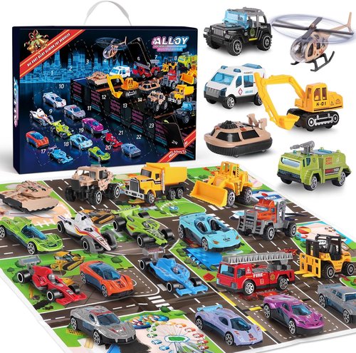 24 PCS Advent Calendar by Play Vehicles - Christmas Countdown Surprise Toys for Boys