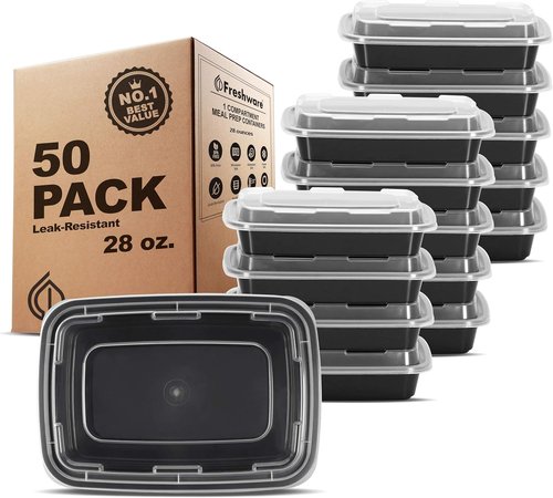 Freshware Meal Prep Containers - 1 Compartment Food Storage with Lids | BPA Free, Stackable, 28 oz, 50 Count