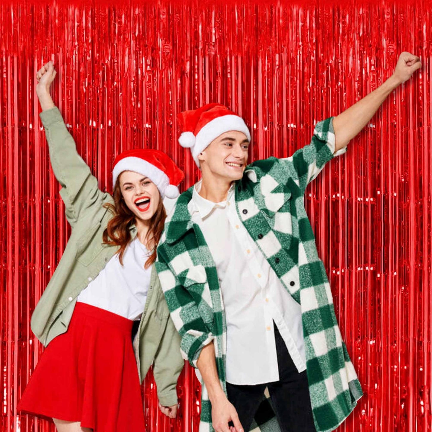 3 Pack Red Foil Fringe Curtains Backdrop, 3.28 x 8.2 Ft Metallic Streamers Tinsel Curtains Background for Photo Booth, Birthday, Halloween, Christmas, Thanksgiving, New Year Party Decorations