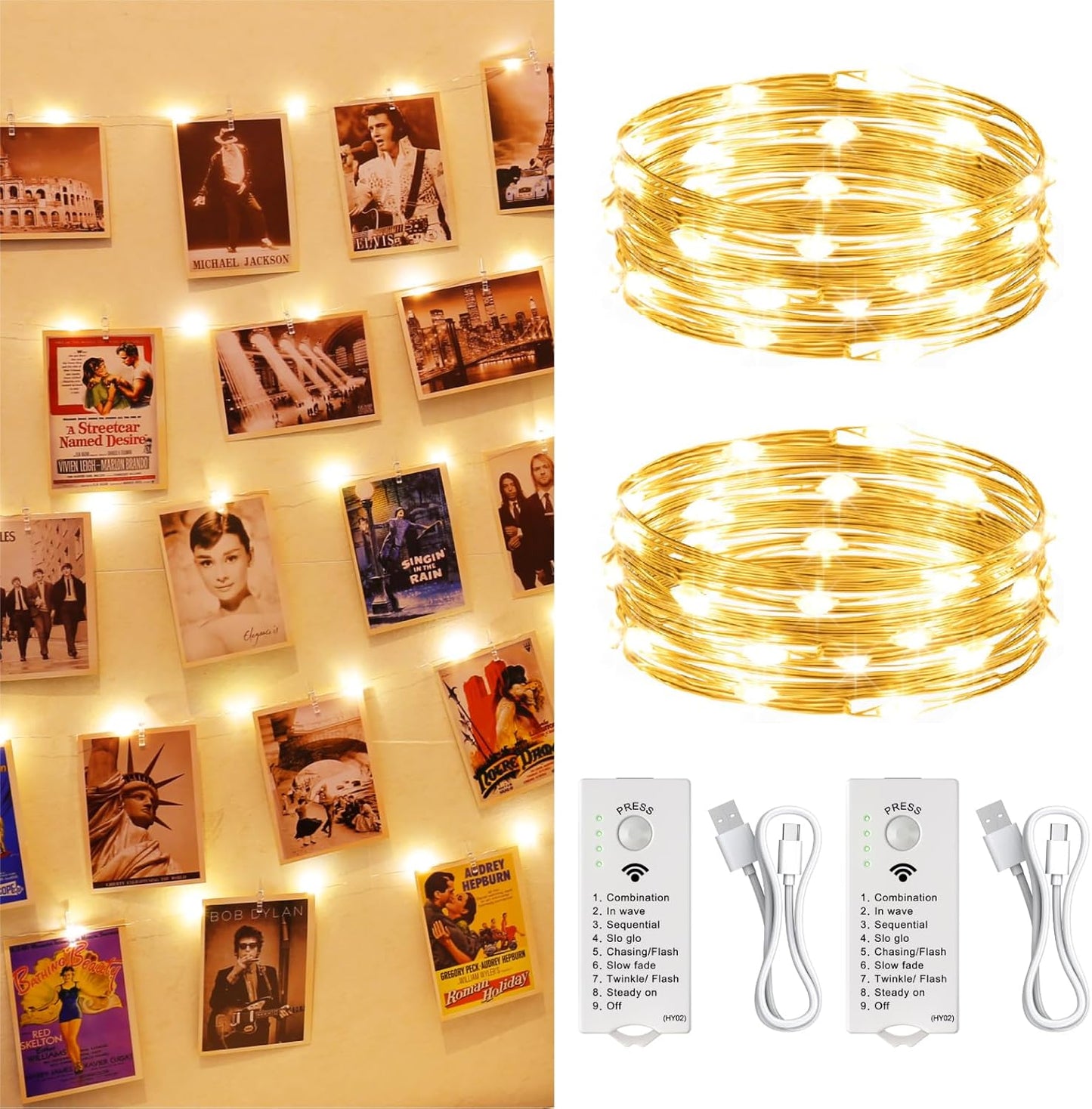 Skiennix 120L Twinkle Lights - 16FT 50LED Rechargeable Fairy Lights with DIY Timer & 8 Modes