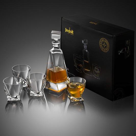 JoyJolt Atlas 5-Piece Luxury Crystal Whiskey Decanter Set, 22 oz Decanter & 4 x 10.8 oz Old Fashioned Whiskey Glasses