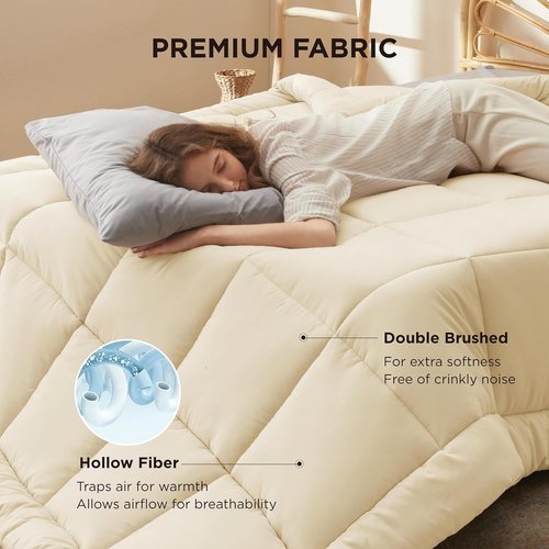 Bedsure Comforter Duvet Insert - All-Season Quilted Queen Size Bedding, GentleSoft Down Alternative, Cream 88 x 88 Inches