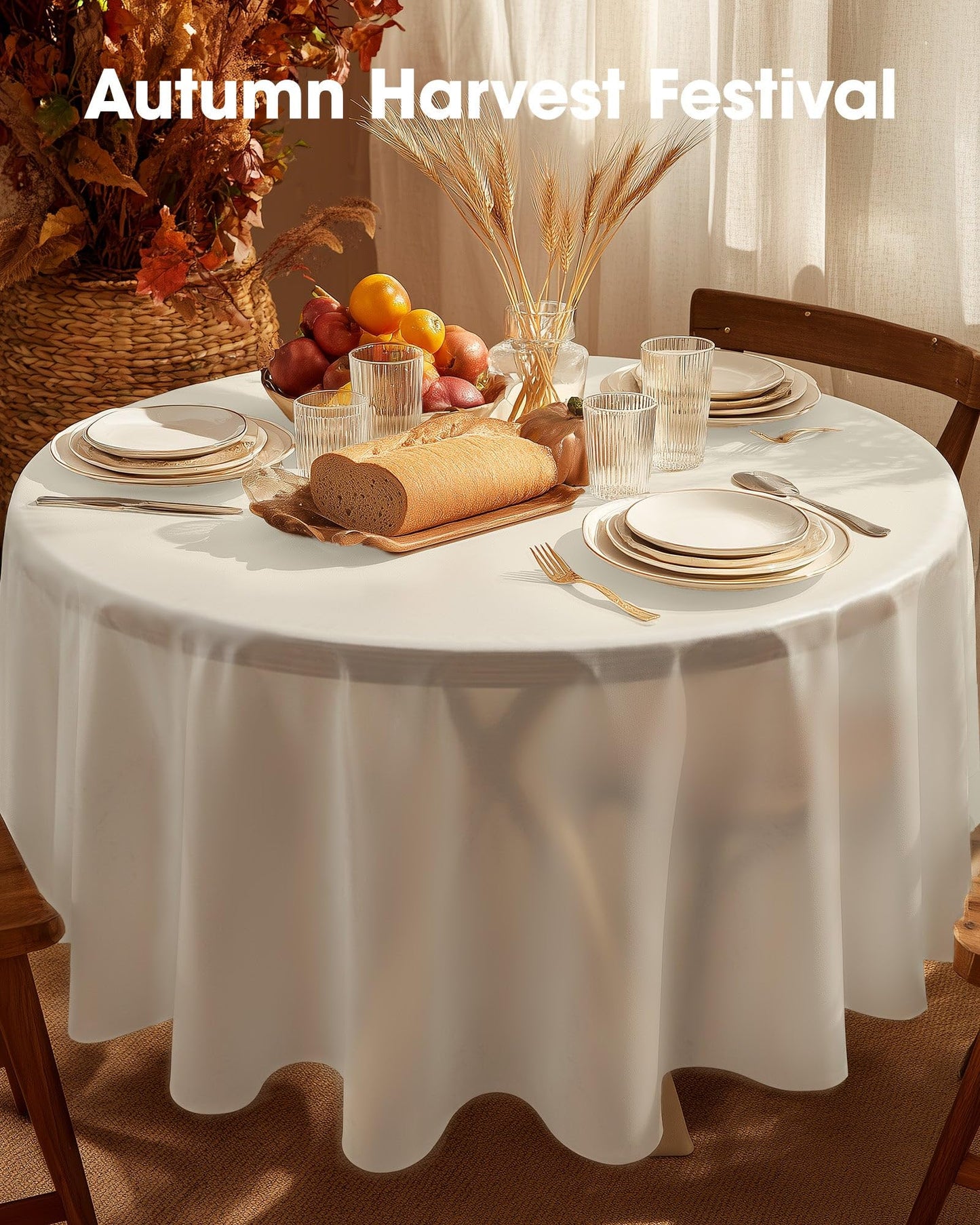Pureegg Plastic Table Cloth Disposable 10 Pack, 84'' Round Table Cloths, Party, Wedding, Thanksgiving Decorations, Fall Tablecloths, Round, Beige Plastic Cover, Leakproof & Sturdy, Cream, Ivory