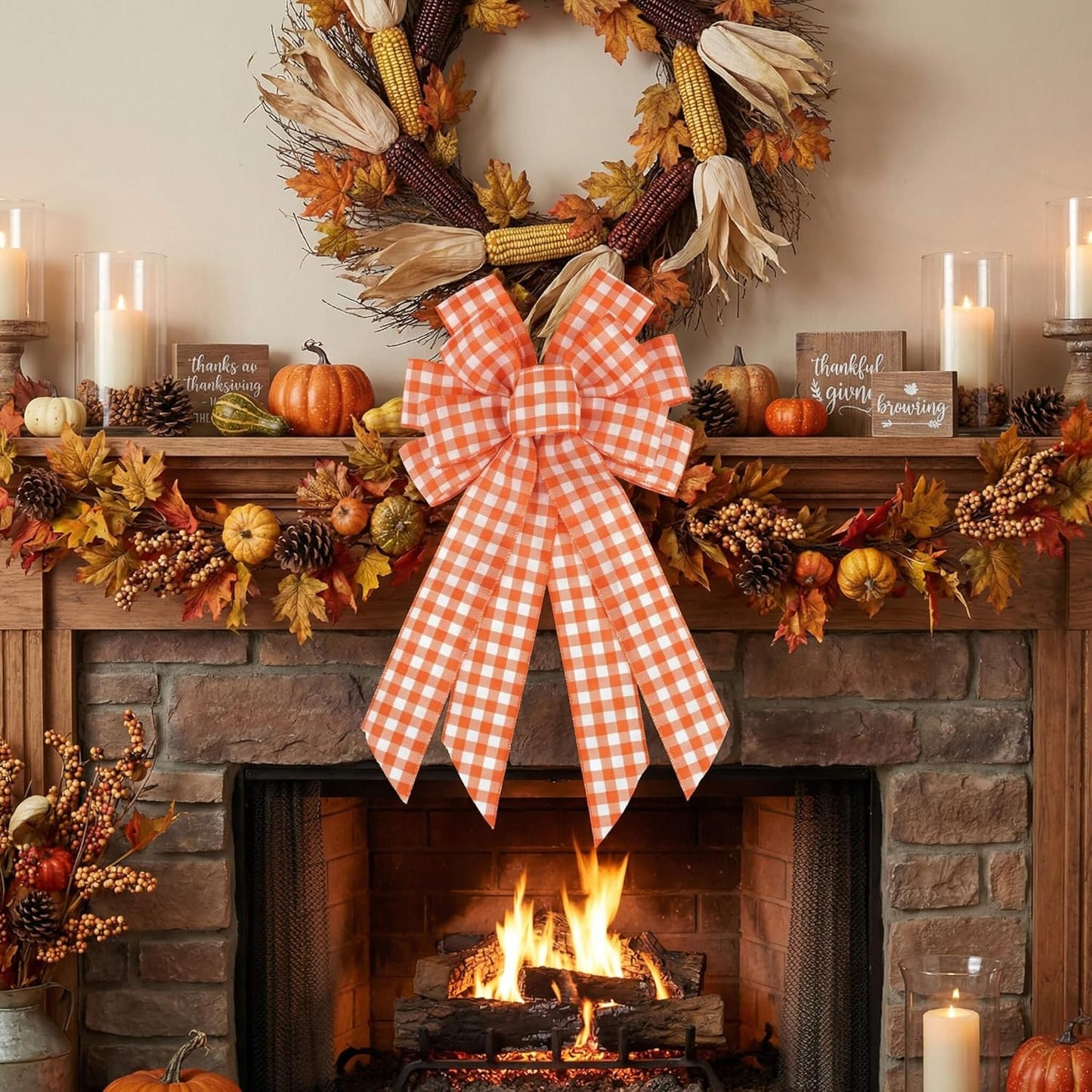 YKW Large Buffalo Plaid Bow - 20.87 Inch Black & White | Farmhouse Wreath Decor & Tree Topper