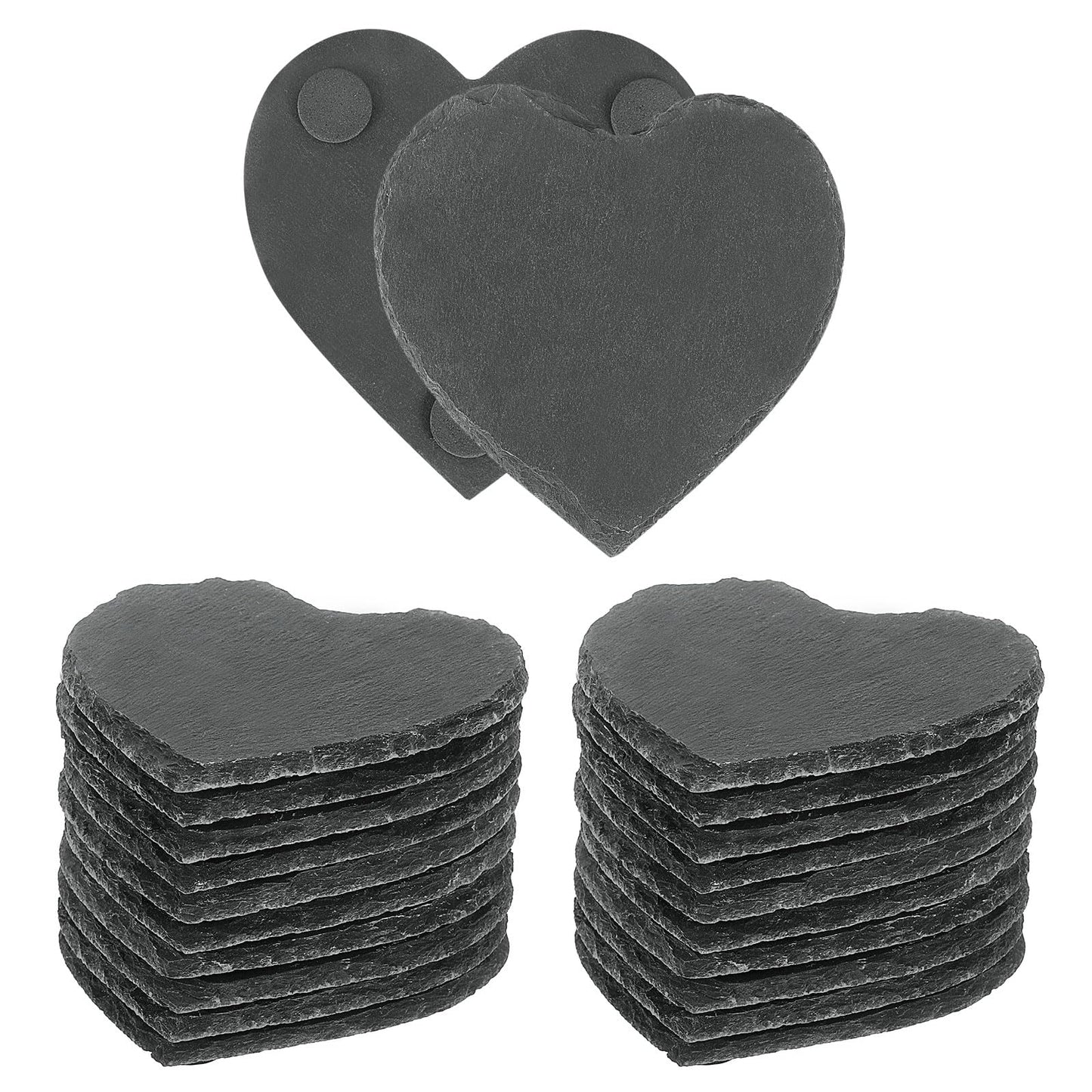 uxcell 12 Pcs Slate Drink Coasters, 4 Inch Black Slate Stone Coasters with Anti-Scratch Bottom, Bar Coasters Cup Coaster for Home Office Kitchen Apartment Bar, Heart Shape