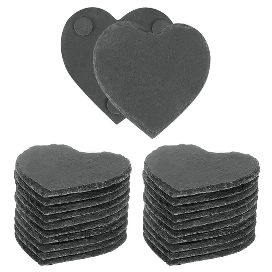 uxcell 12 Pcs Slate Drink Coasters, 4 Inch Black Slate Stone Coasters with Anti-Scratch Bottom, Bar Coasters Cup Coaster for Home Office Kitchen Apartment Bar, Heart Shape