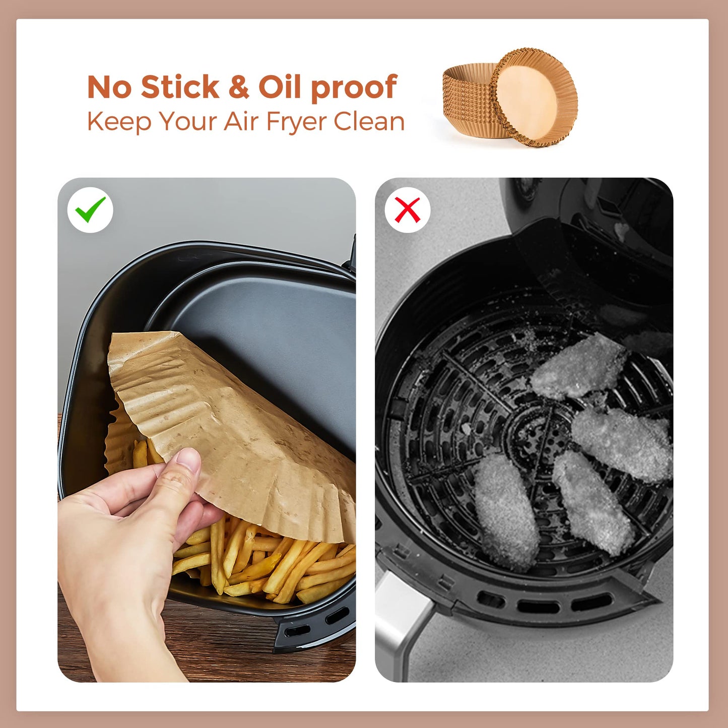 Air Fryer Disposable Paper Liner-300PCS Reusable Liners, Round Parchment Paper, Non-Stick Food Grade Sheets for Fryer, Baking, Cooking 7.9Inch