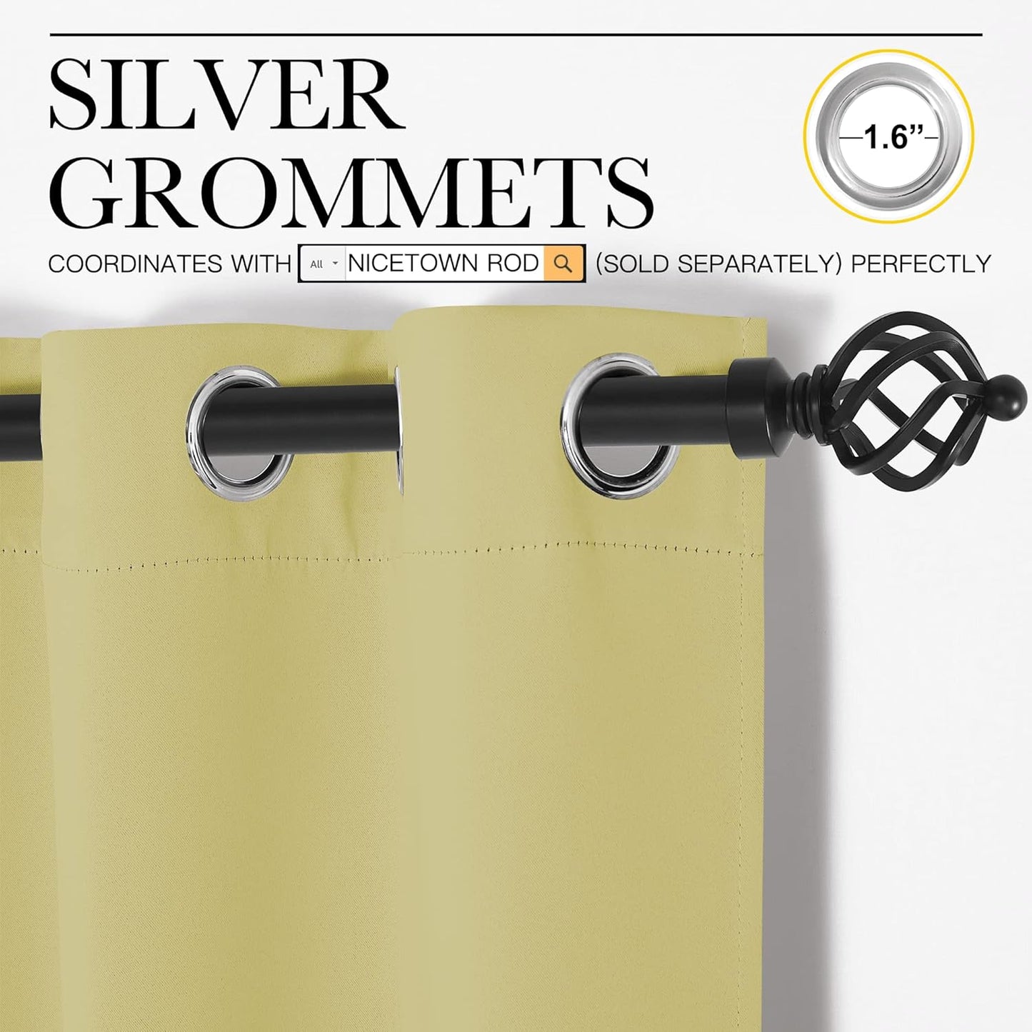 NICETOWN Blackout Curtains for Patio Glass Doors - Privacy Panel Drapes, Pale Yellow, 42" W x 95" L (1 Pair)