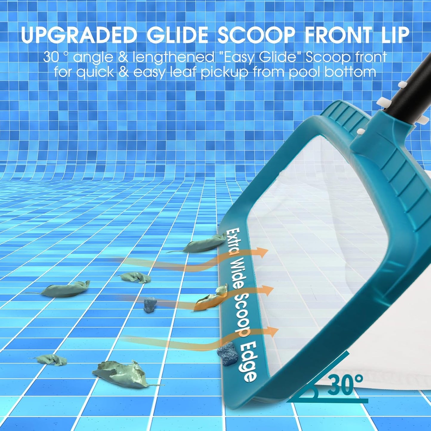 POOLWHALE Professional Pool Skimmer Net - Extra Wide Scoop Edge & Ultra Fine Mesh for Efficient Cleaning