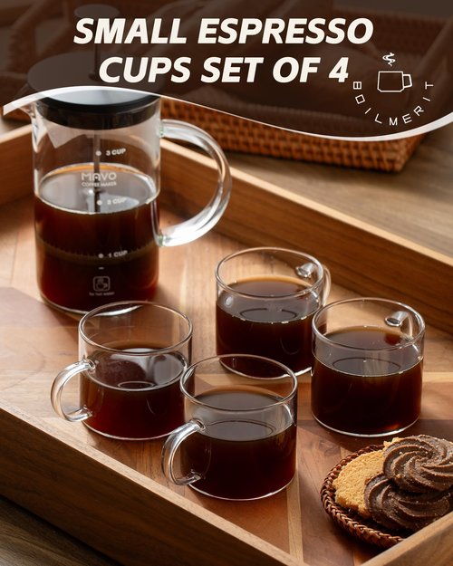 5 OZ Espresso Cups with Handle, Clear Espresso Shot Glass Set of 6, Small Double Espresso Accessories for Espresso Machine Coffee Bar