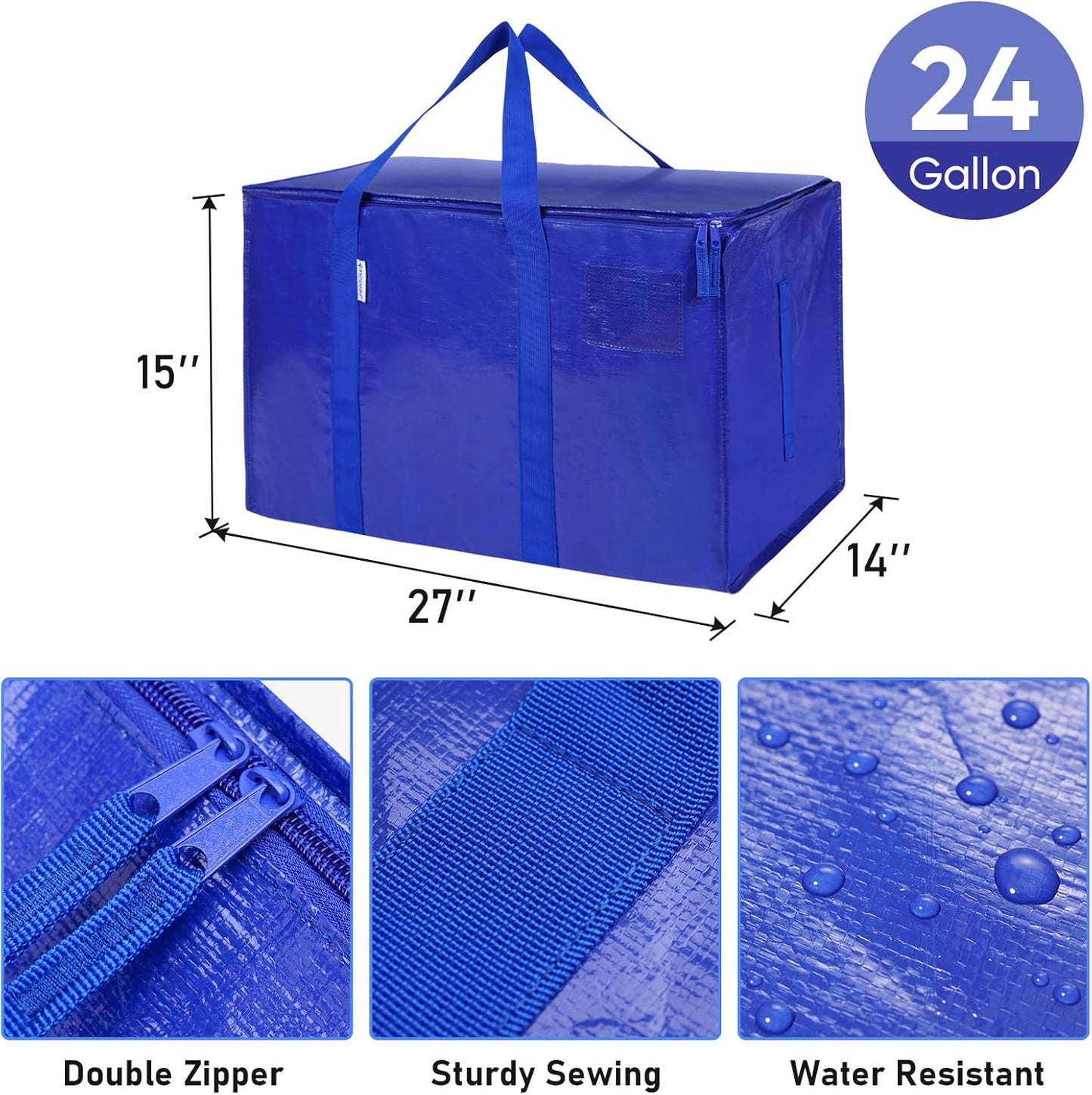 TICONN Extra Large Moving Bags - Heavy Duty Storage with Zippers & Handles | 8 Pack, Blue