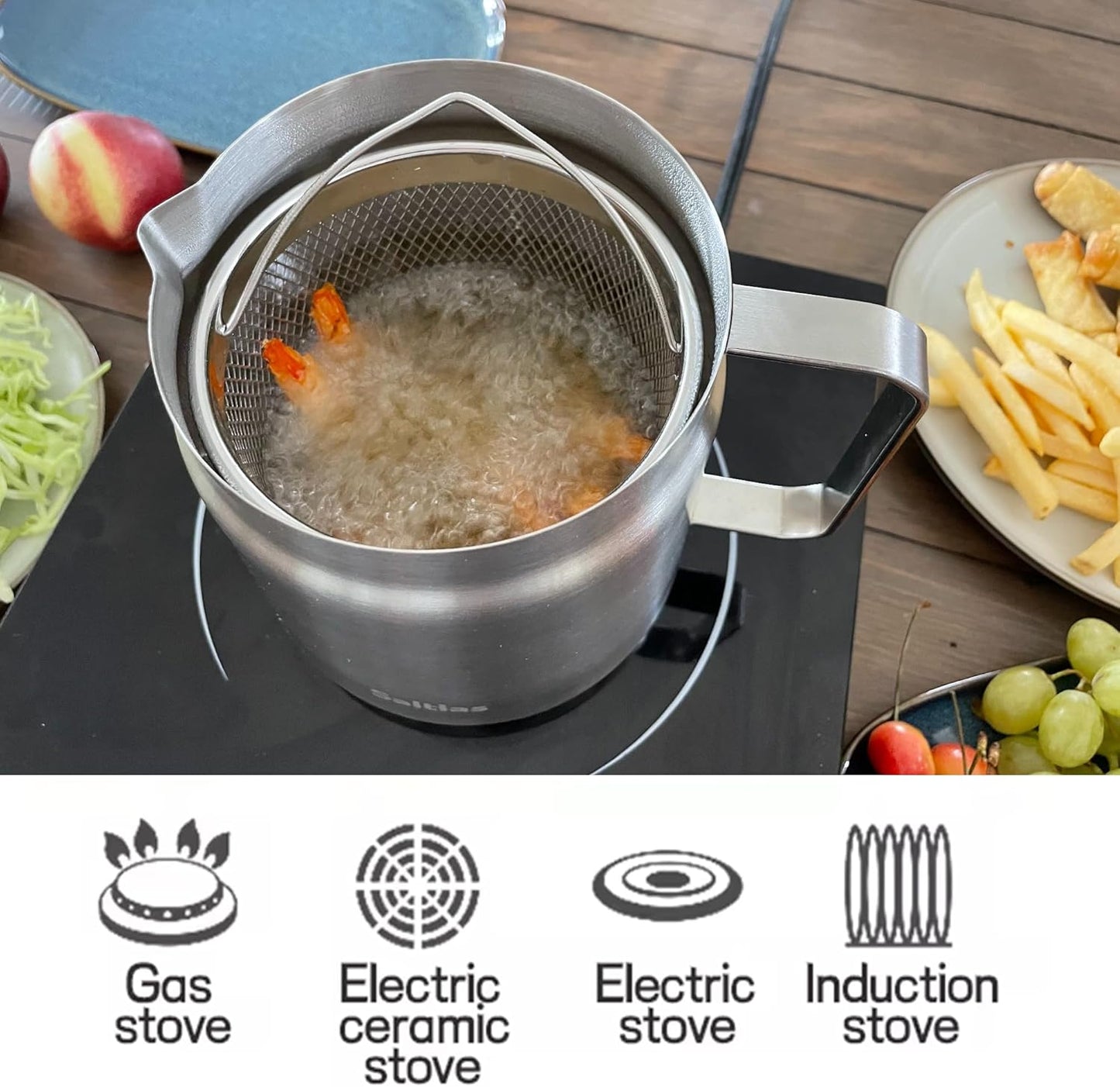 Saltlas 304 Stainless Steel Deep Fryer Pot - Double Bottom Design for Even Heating | 2L Capacity