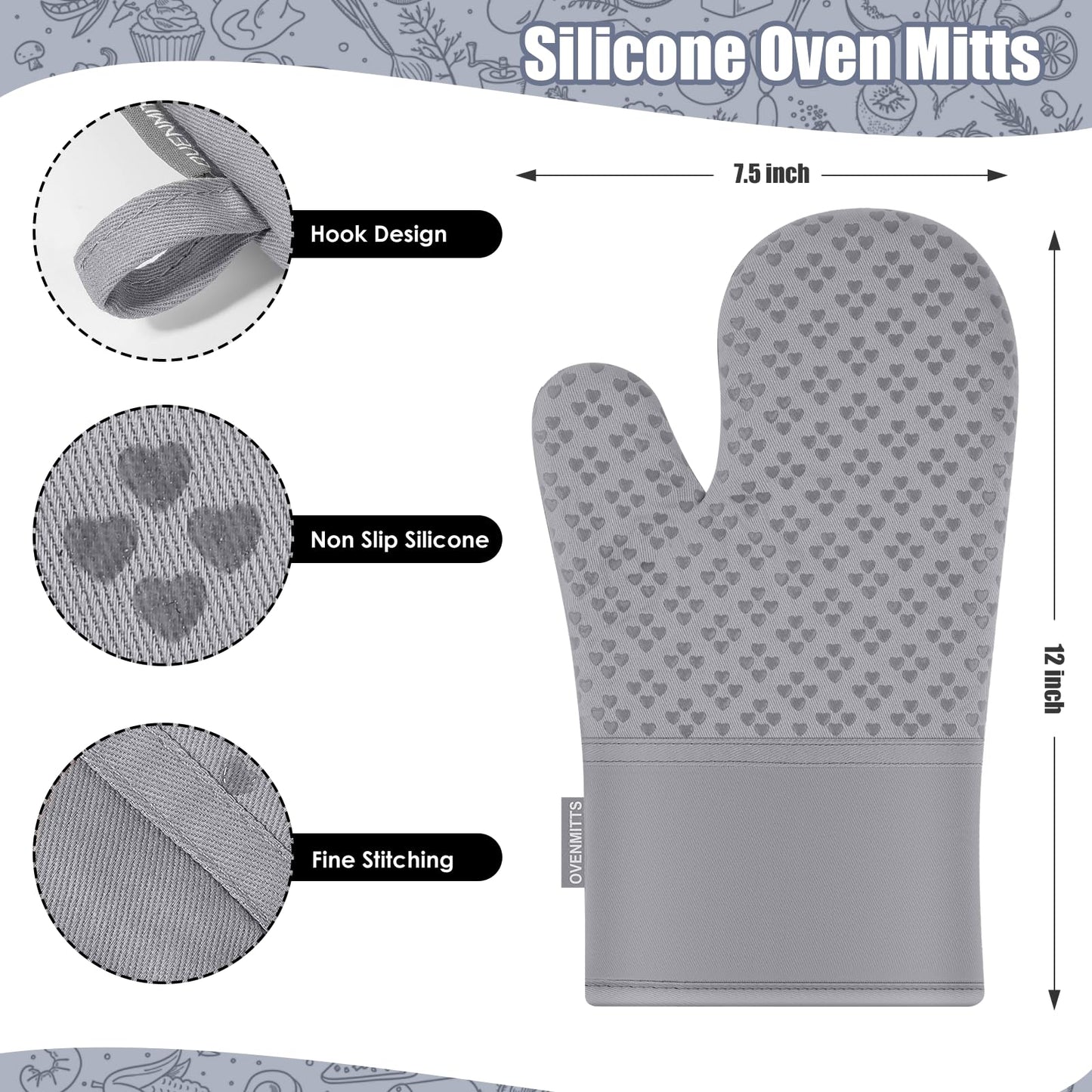 Dish Towels and Dishcloths with Oven Mitts Sets- 100% Cotton Tea Towels for Kitchen- 500 F Heat Resistant Oven Mittens 7.5"x12", Durable Dish Cloths 11.8"x11.8", Absorbent Dish Towels 13.5"x24"