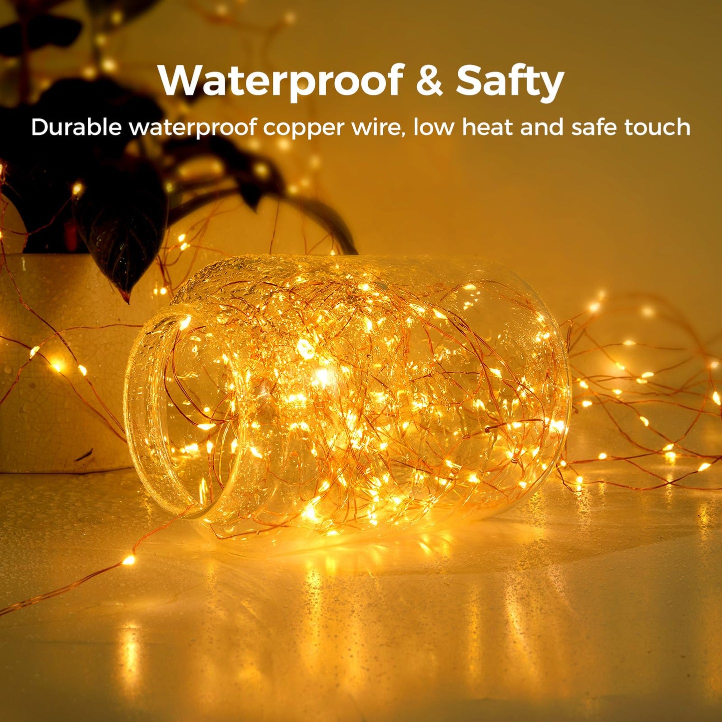 Ariceleo 1 Pack 65. 6 ft. USB Powered Fairy Lights with Remote & Timer, 100 LED USB Twinkle String Lights - Silver Wire, 8 Modes, Waterproof, Warm White Starry Lights for Party, Wedding, Christmas