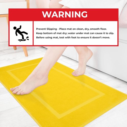 Cotton Paradise 100% Cotton Bath Mats - Soft, Absorbent & Quick-Dry | Set of 2, 20x34, Yellow