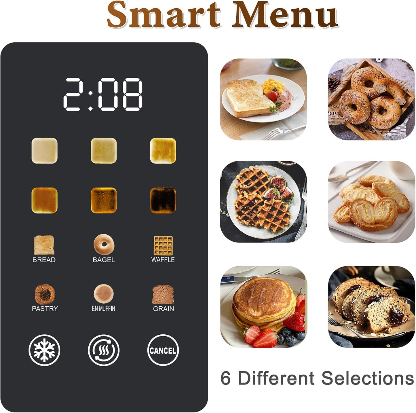 Skiennix 2-Slice Toaster - Stainless Steel with LED Display, Extra Wide Slots & 6 Shade Settings | Compact Design for Bagels & Waffles