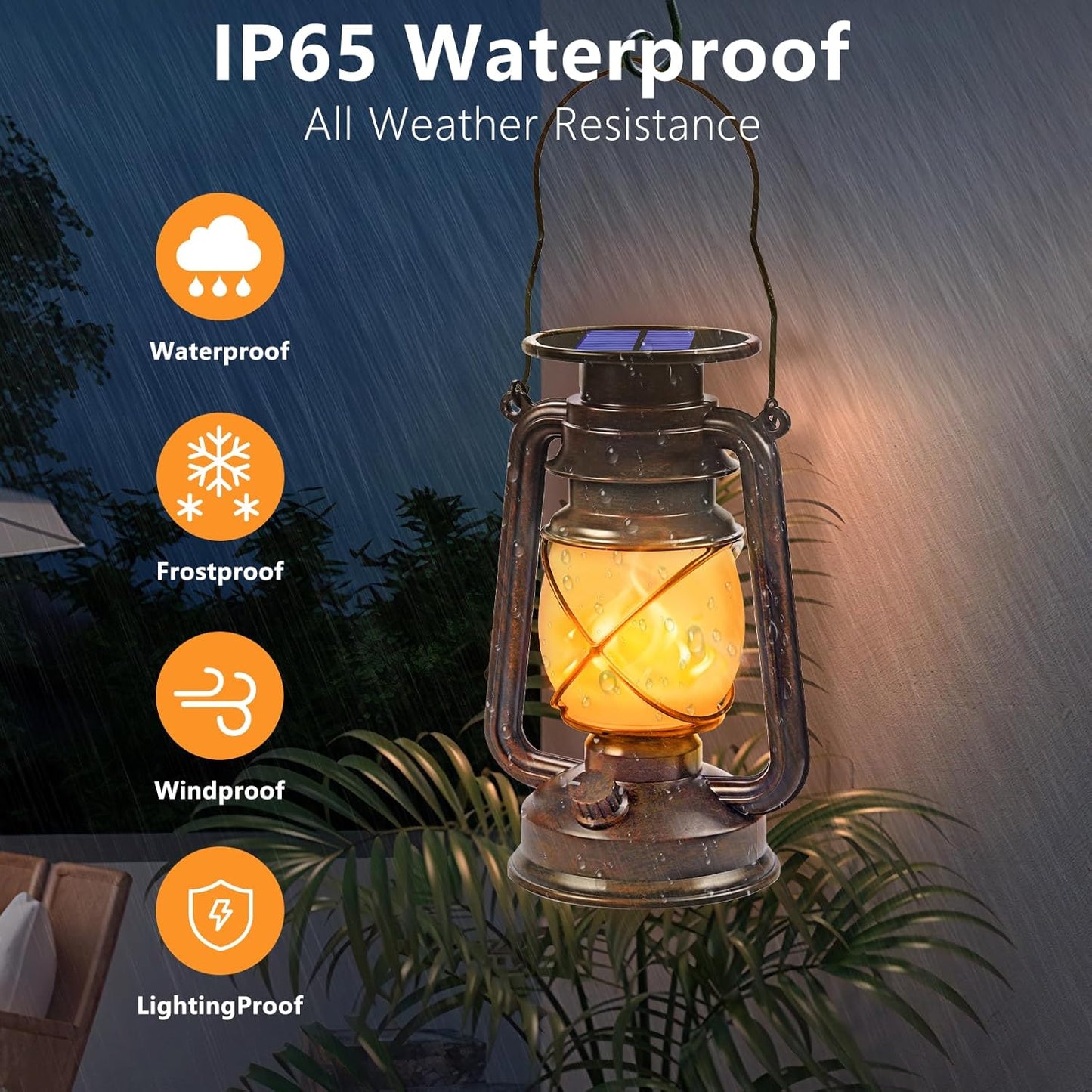 Wondrastical Solar Lanterns - Waterproof Flickering Flame LED Lights | 2 Pack Vintage Bronze for Outdoor Use