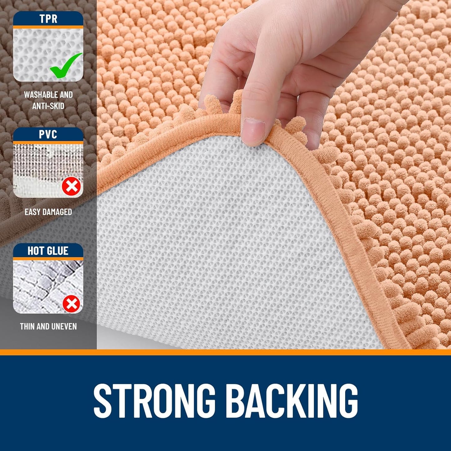 OLANLY Bathroom Rugs - Extra Soft Chenille Bath Mats | Quick-Dry, Machine Washable, 36x24, Peach