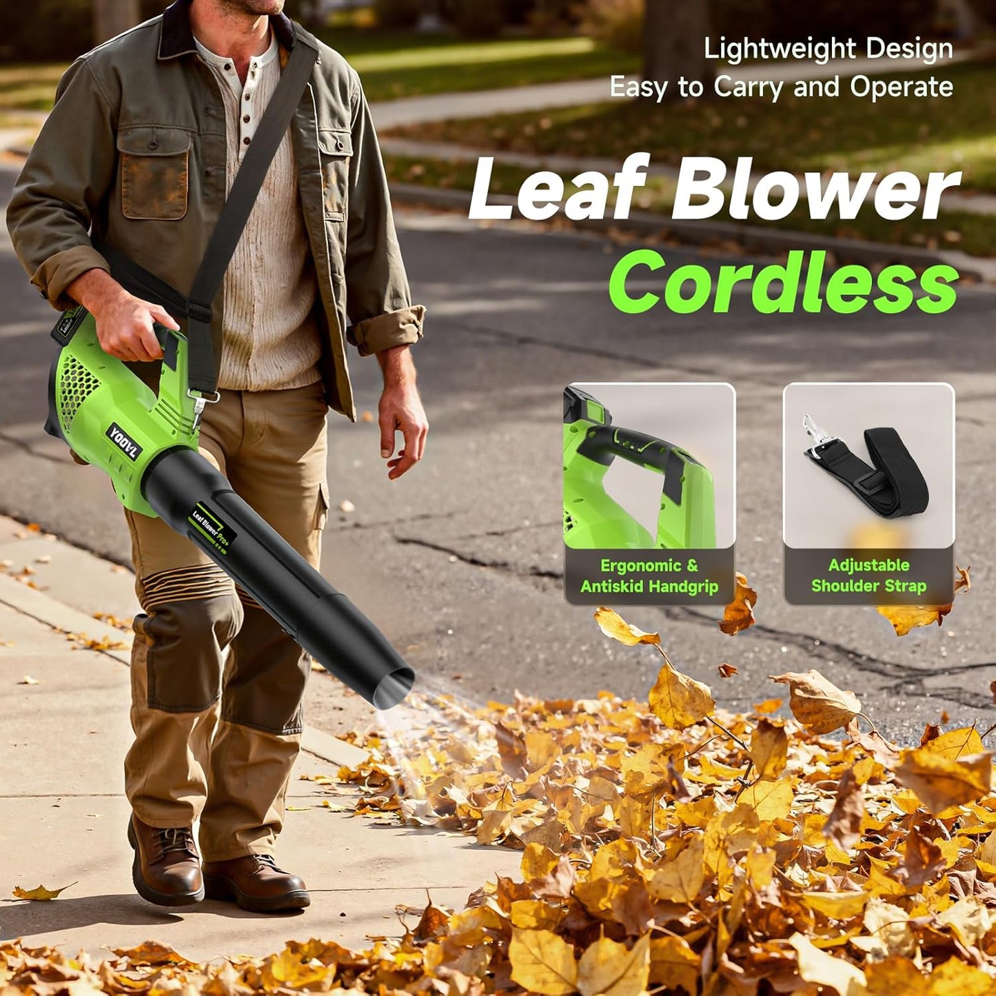 Skiennix Cordless Leaf Blower - 650CFM Power with 2 x 5.2Ah Batteries & Charger | 3 Speed Modes, Adjustable Strap