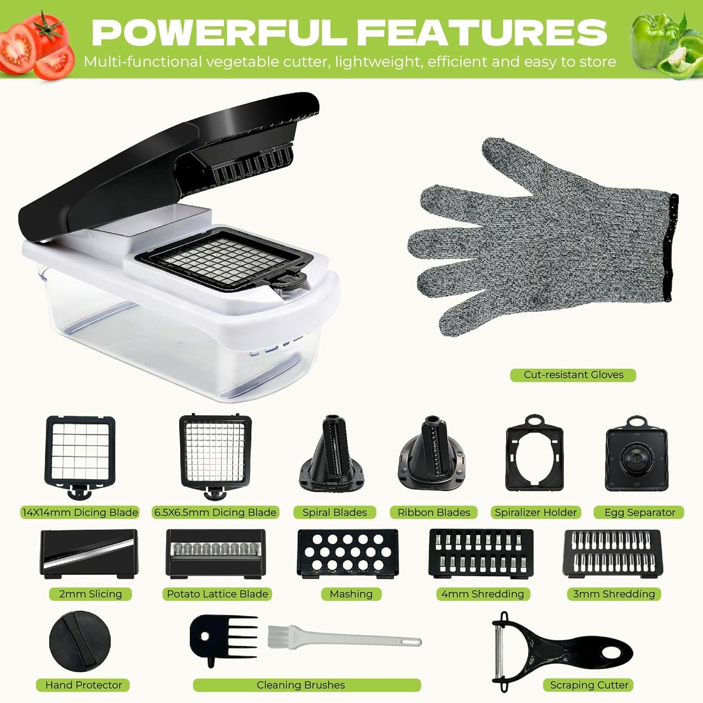 Skiennix 17-in-1 Vegetable Chopper - Multifunctional Mandoline Slicer with Container & Gloves | Perfect for Potatoes, Carrots, Garlic & Salad Prep